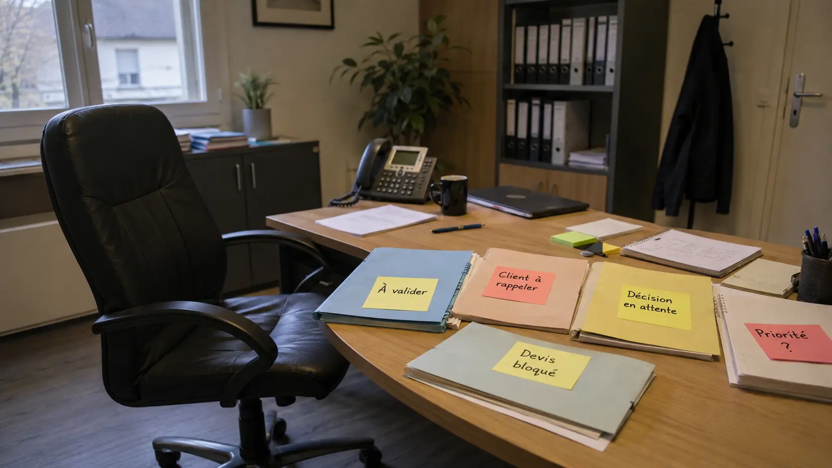 Bureau de travail avec notes à valider